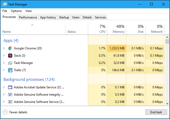 Apps und Hintergrundprozesse im Task-Manager