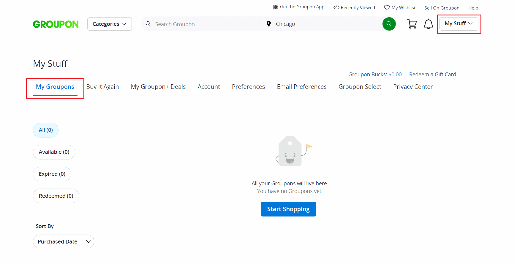 My Stuff - My Groupons をクリックします。