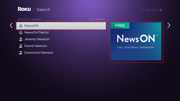 Chaîne NewsON sur Roku