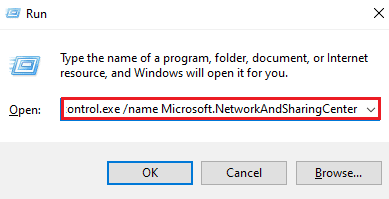 control.exe /name Microsoft.NetworkAndSharingCenter を入力します