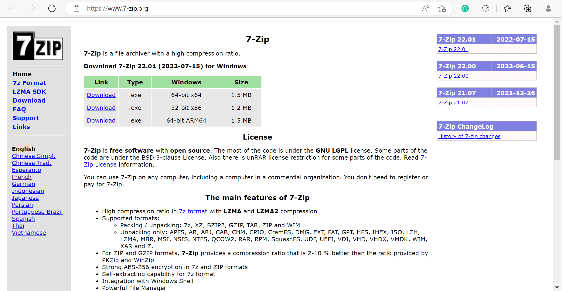 7zip-Webseite. So laden Sie WinZip kostenlos herunter