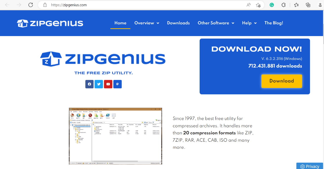 Zipgenius-Webseite. So laden Sie WinZip kostenlos herunter