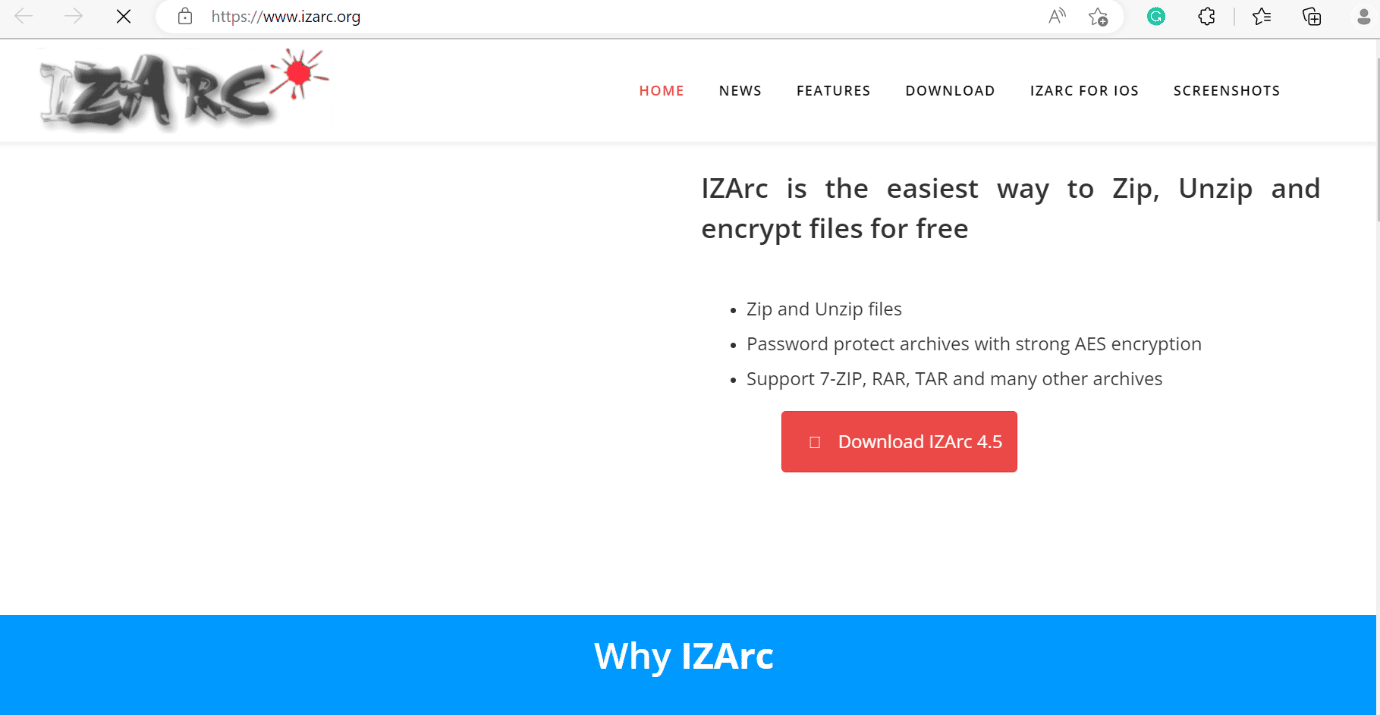 izarc-Webseite. So laden Sie WinZip kostenlos herunter