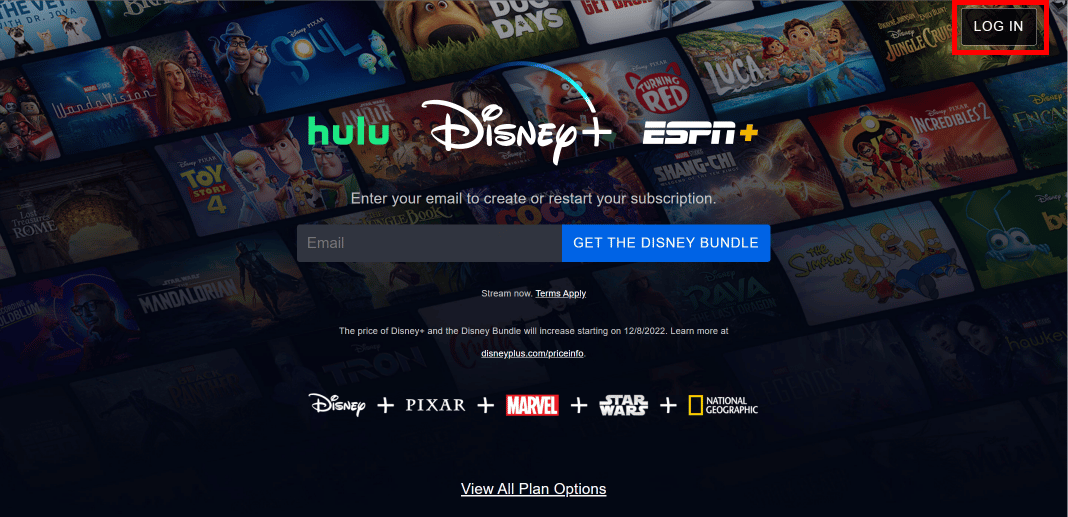 画面右上の「LOG IN」ボタンをクリックします。 | | Disney Plusアカウントを更新する方法