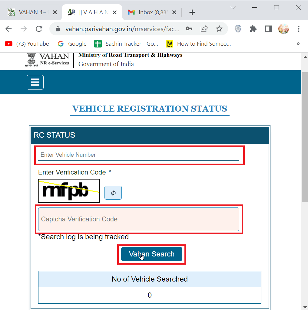 Geben Sie die Fahrzeugdaten ein und geben Sie das Captcha ein und klicken Sie auf Fahrzeug suchen | So suchen Sie den Besitzer des Kfz-Kennzeichens