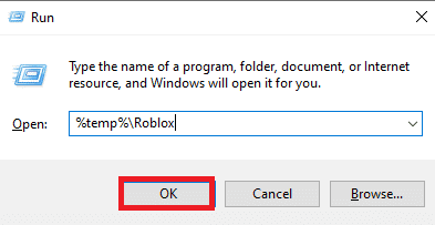 %temp%\Roblox と入力し、[OK] ボタンをクリックします。 Robloxエラーコード524を修正