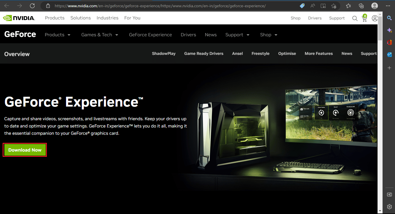 Pulsante di download di GeForce Experience