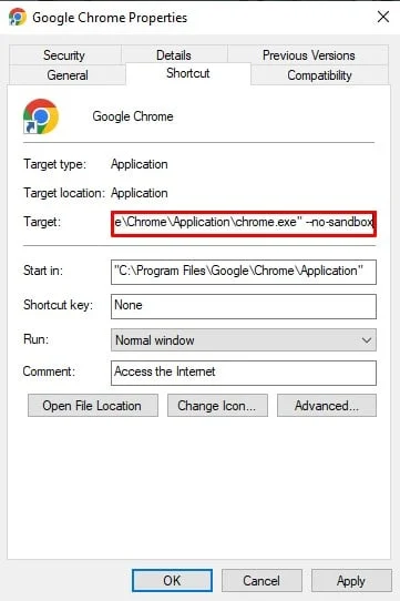 护目镜浏览器属性。修复 Google Chrome 状态无效图像哈希错误