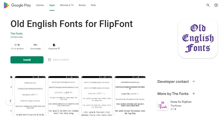 Caratteri in inglese antico per FlipFont