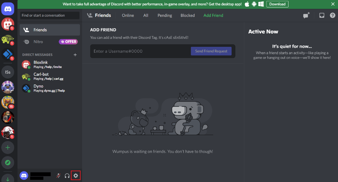 单击用户设置。修复 Discord Krisp 无法正常工作的 9 种解决方案