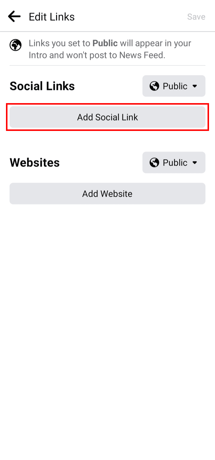 Appuyez sur le bouton Ajouter un lien social sous Liens sociaux.