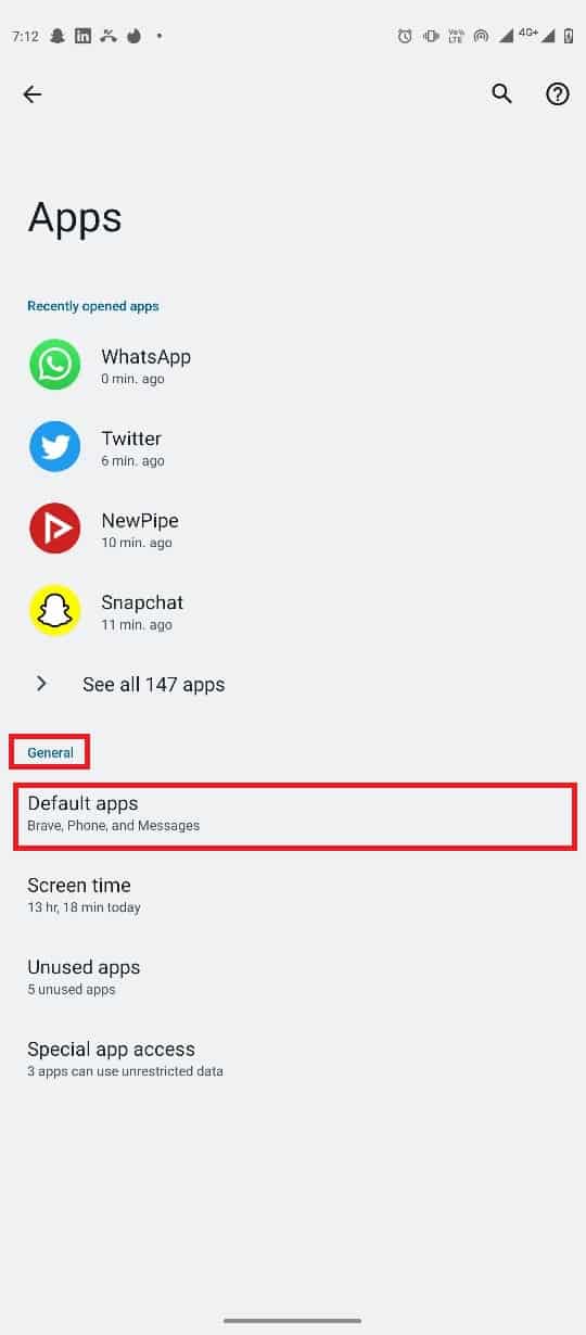 appuyez sur les applications par défaut