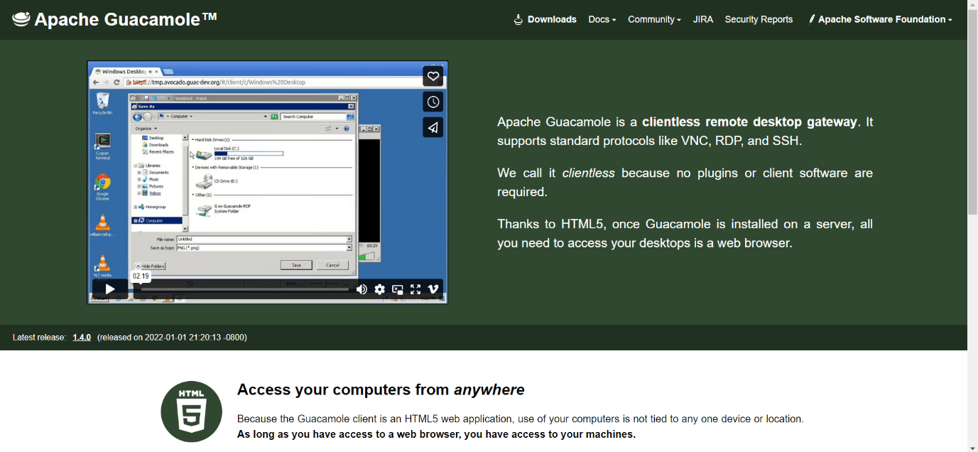 Homepage von Apache Guacomole. Die 26 besten kostenlosen TeamViewer-Alternativen