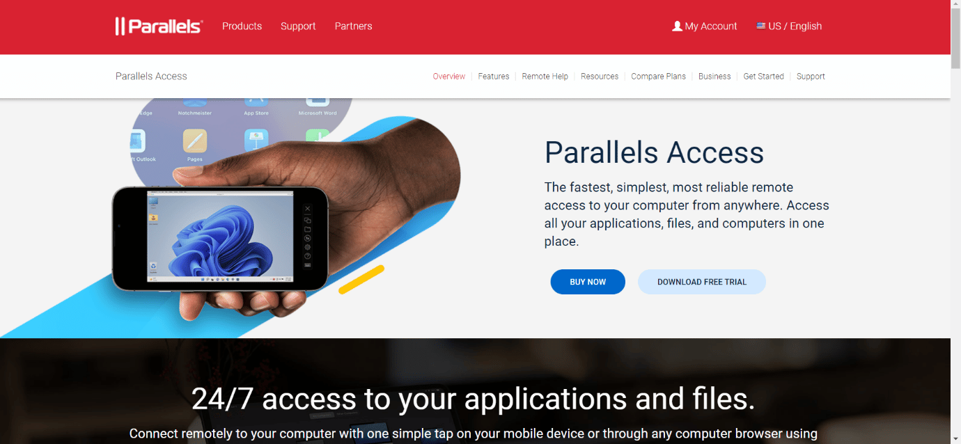 Homepage von Parallels Access