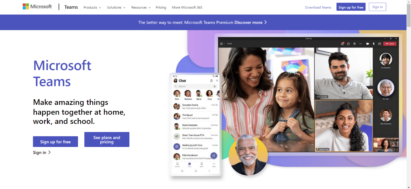 Homepage von Microsoft Teams