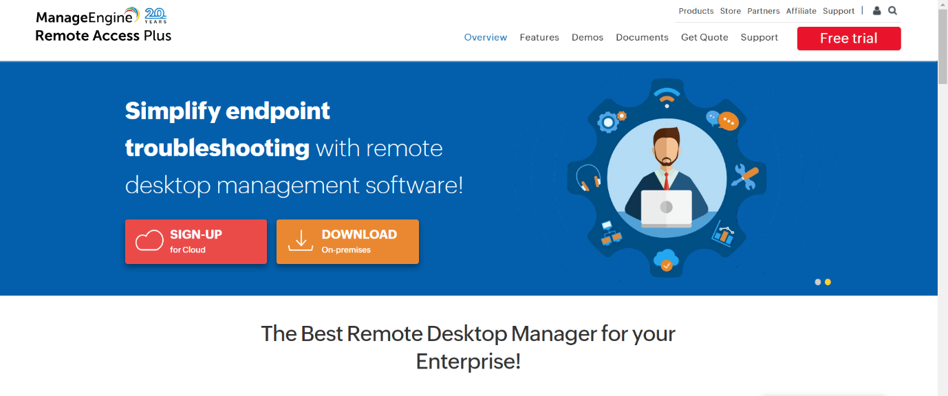 Homepage von Manage Engine Remote Access Plus. Die 26 besten kostenlosen TeamViewer-Alternativen