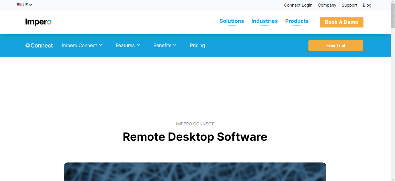 homepage del software di accesso remoto impero connect