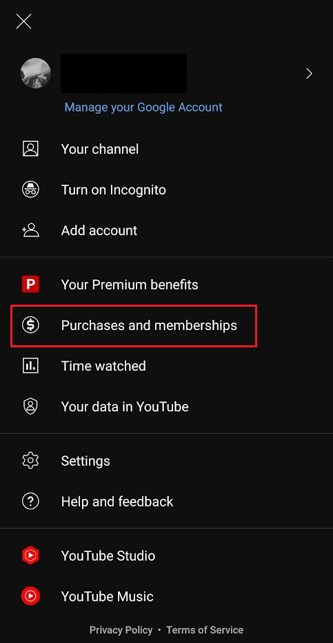 Toque em Compras e assinaturas | Como cancelar a avaliação gratuita do YouTube Premium