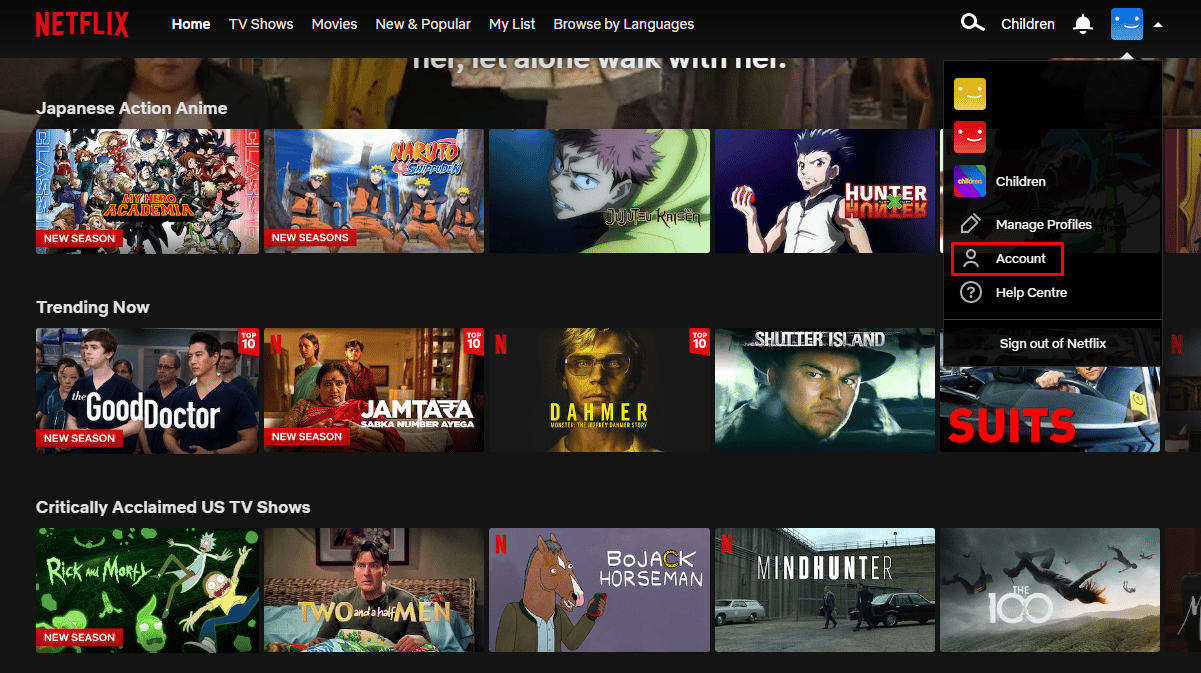 Vaya a Configuración de la cuenta | Cómo cancelar mi cuenta de Netflix