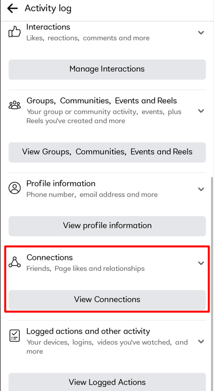 ไปที่ด้านล่างแล้วคลิก Connections | วิธีดูคำขอเป็นเพื่อนที่คุณส่งบน Facebook