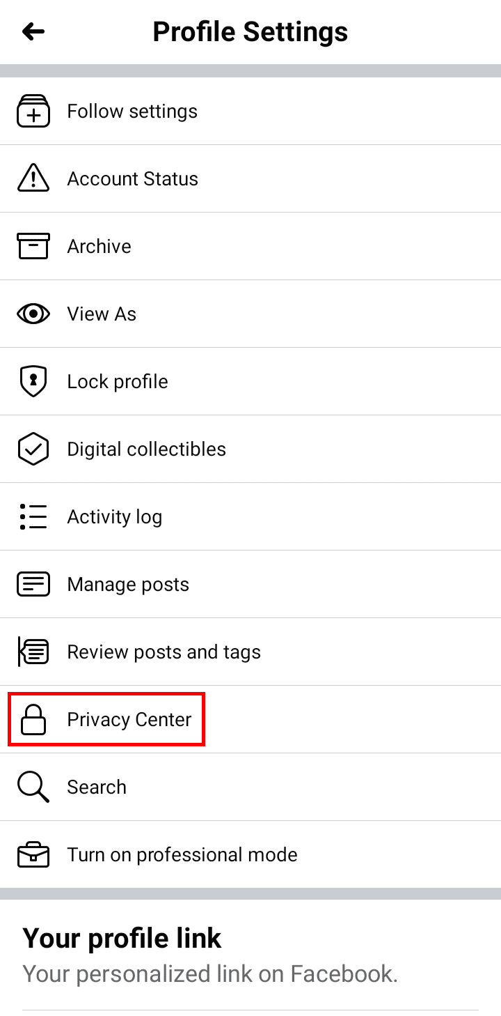 Nelle Impostazioni del profilo, tocca l'opzione Centro privacy. | Come disconnettere il tuo account Facebook da Instagram