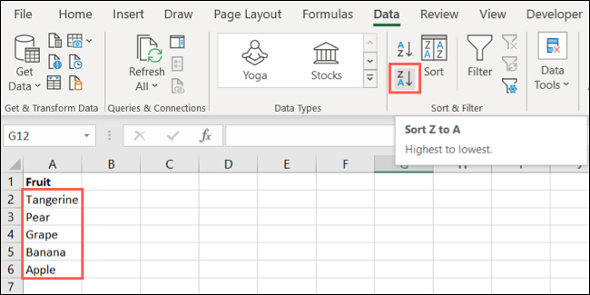 Mengurutkan data dari Z ke A