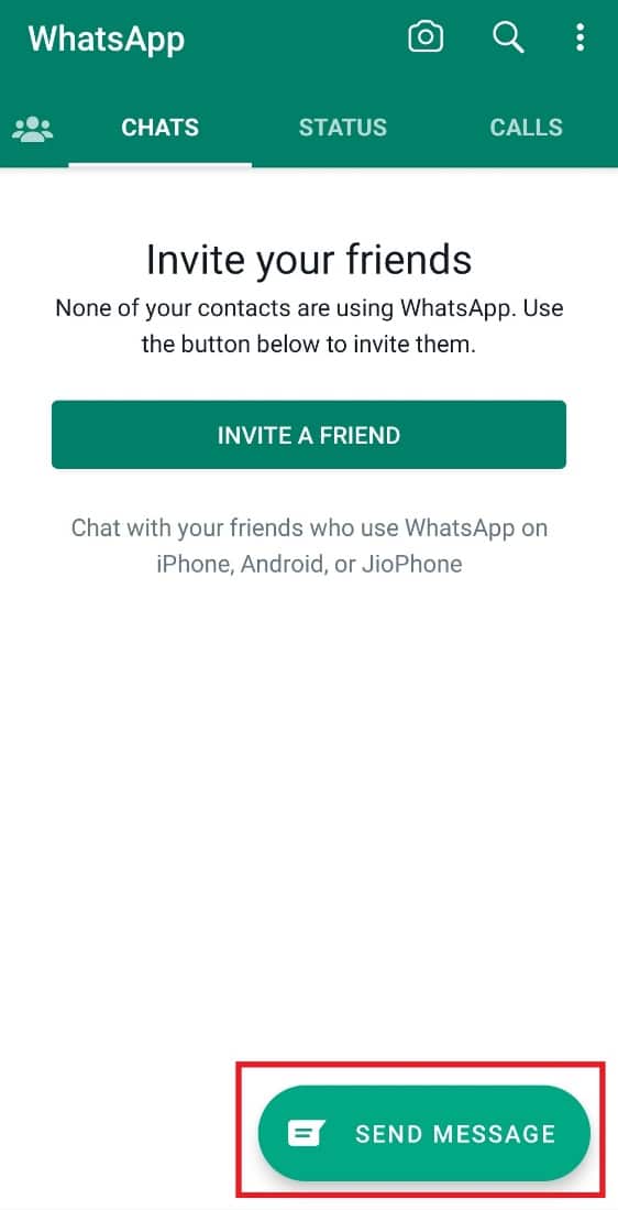 Toca ENVIAR MENSAJE. 7 formas de arreglar WhatsApp que no sincroniza contactos en Android