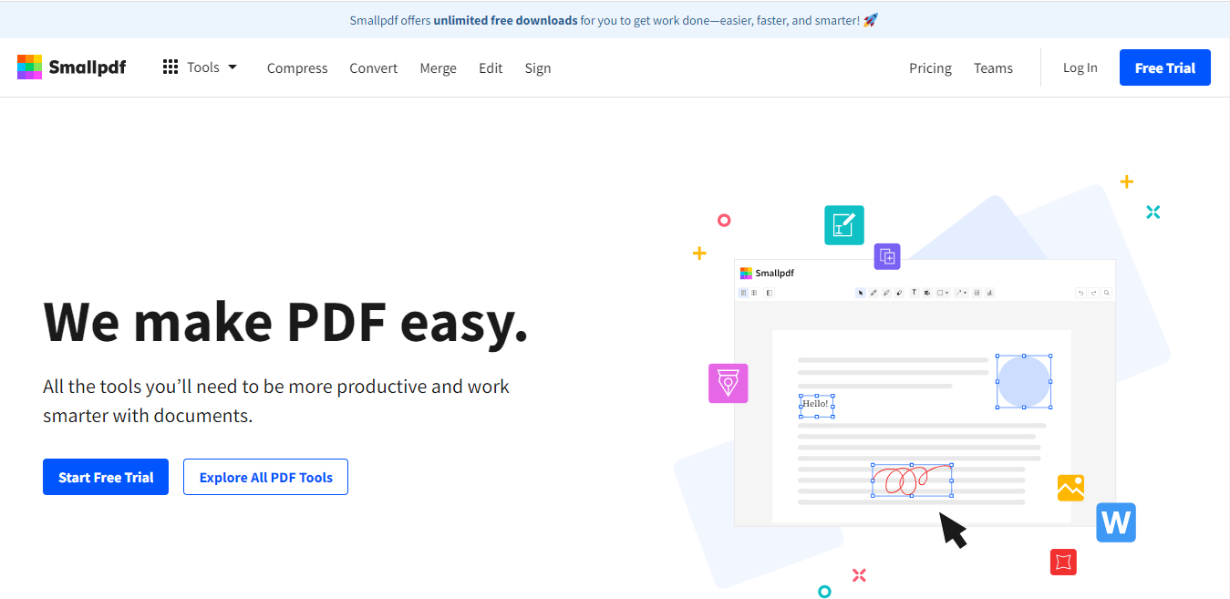 Situs web resmi SmallPDF. 15 Editor PDF Gratis Terbaik untuk Windows 10