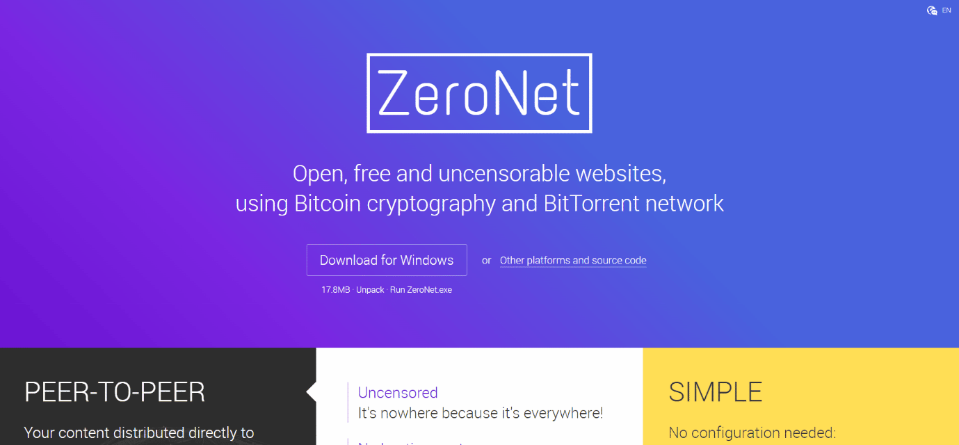 หน้าดาวน์โหลดของ ZeroNet | สุดยอดเว็บเบราว์เซอร์ระดับลึก