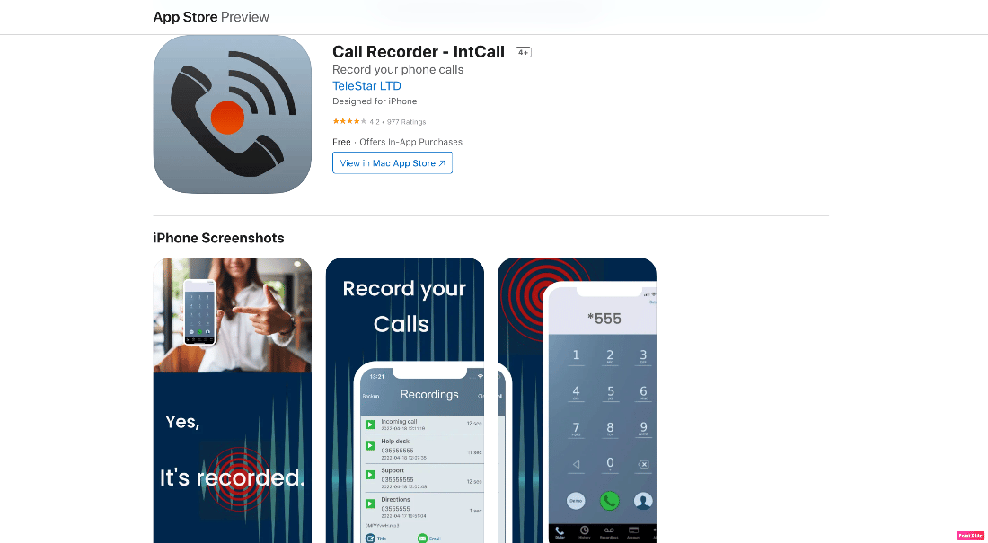 app store aperçu appel enregistreur intcall