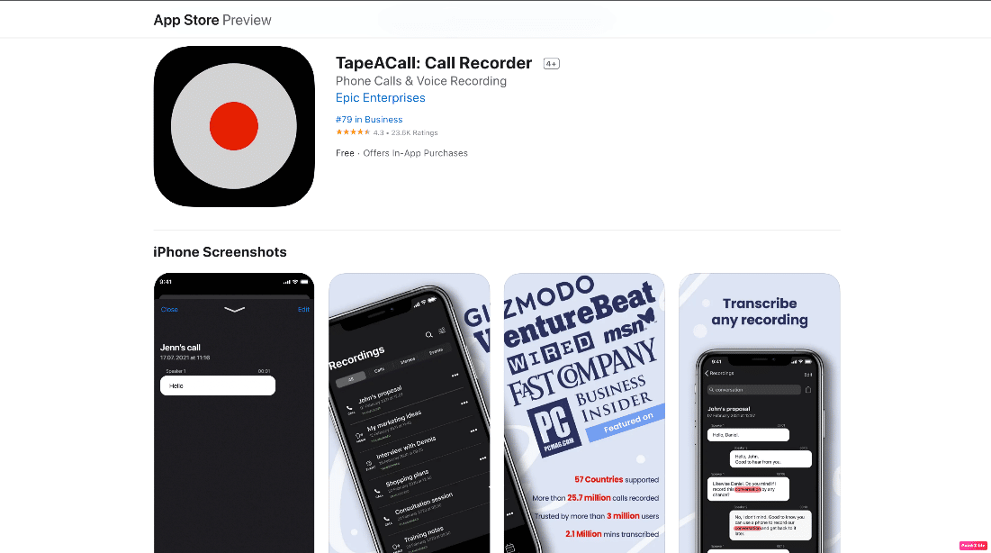 app store aperçu tapeacall