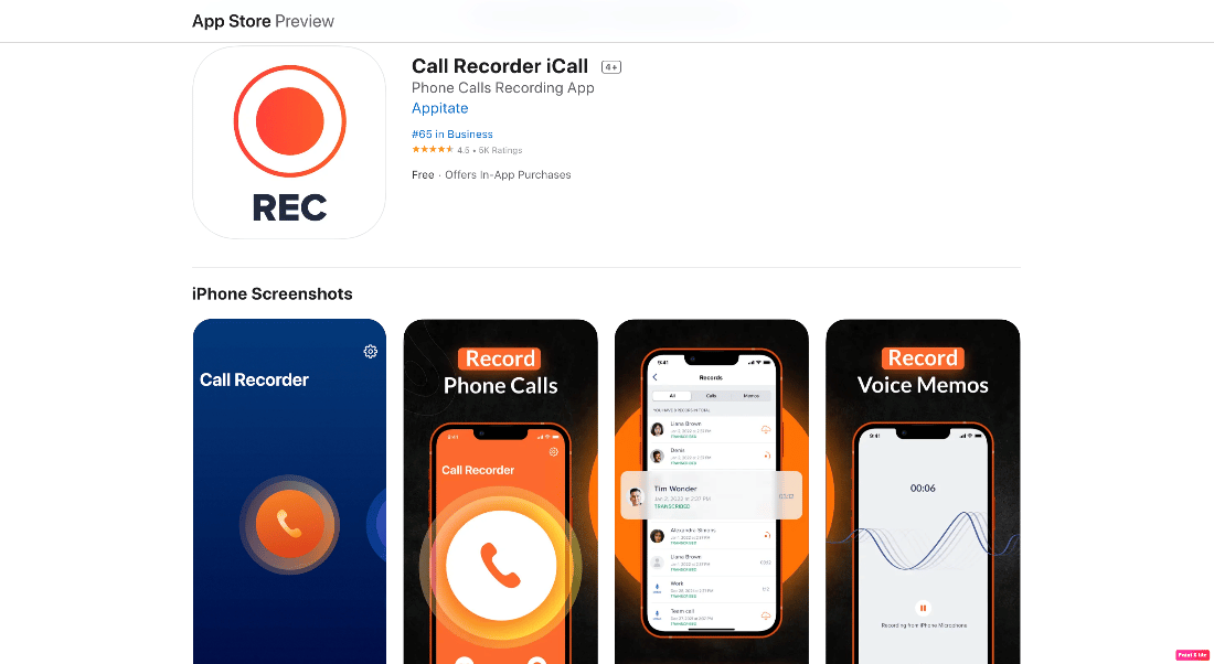 app store aperçu enregistreur d'appel icall