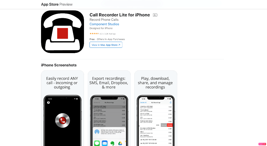 app store แสดงตัวอย่างบันทึกการโทร lite