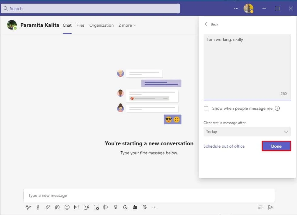 klik Selesai untuk menyimpan perubahan Anda. Perbaiki Microsoft Teams Terus Mengatakan Saya Pergi tapi Saya Bukan Kesalahan