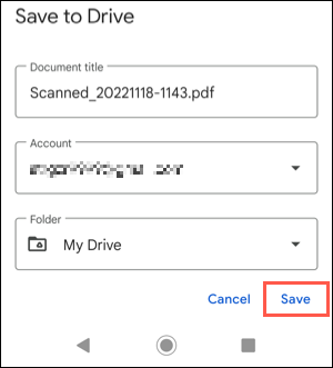 Salve uma digitalização no Google Drive no Android
