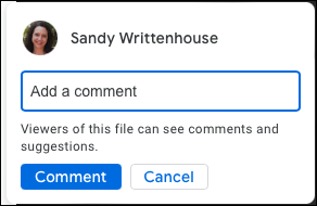 Google ドライブのコメント ボックス