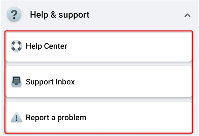 Choisissez une option dans le menu "Aide et support".