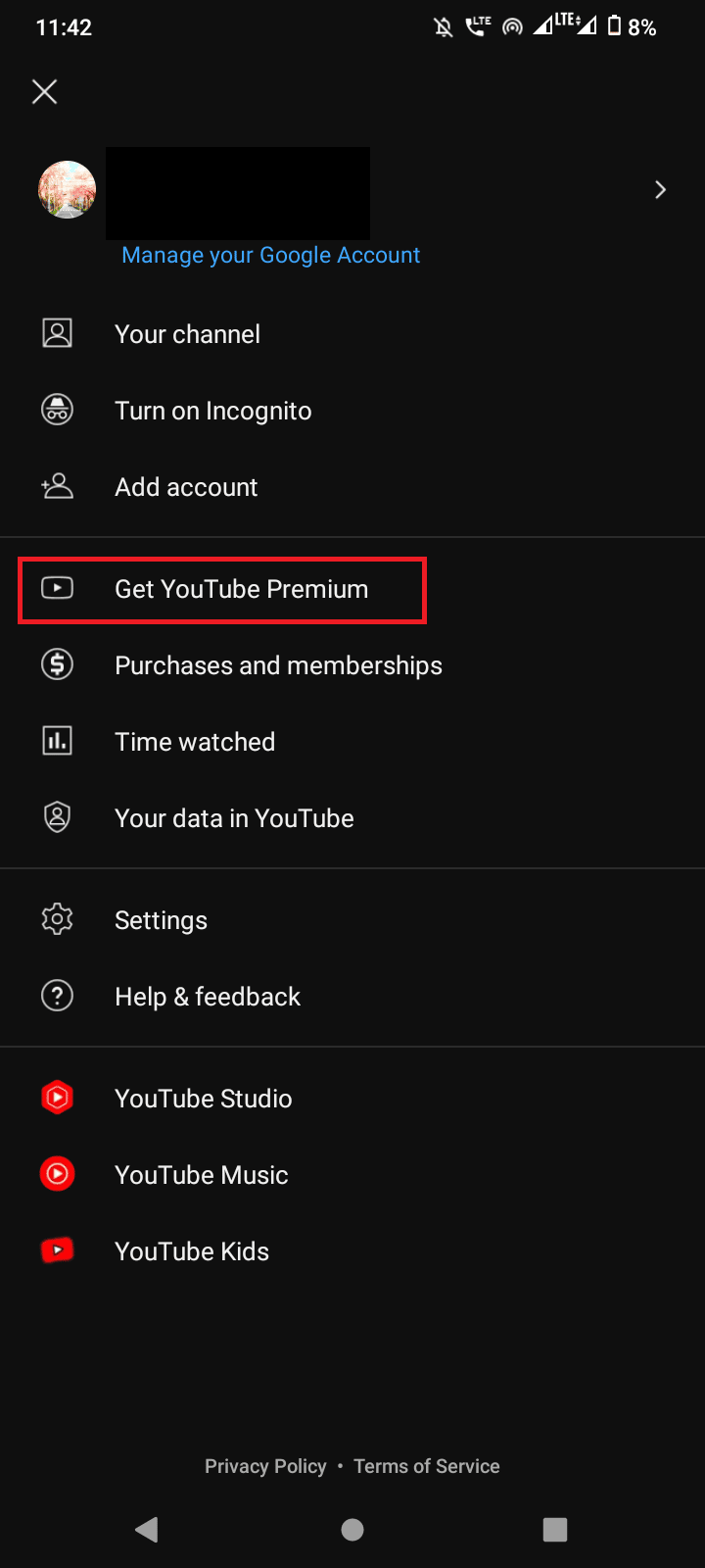 Tippen Sie auf YouTube Premium erhalten