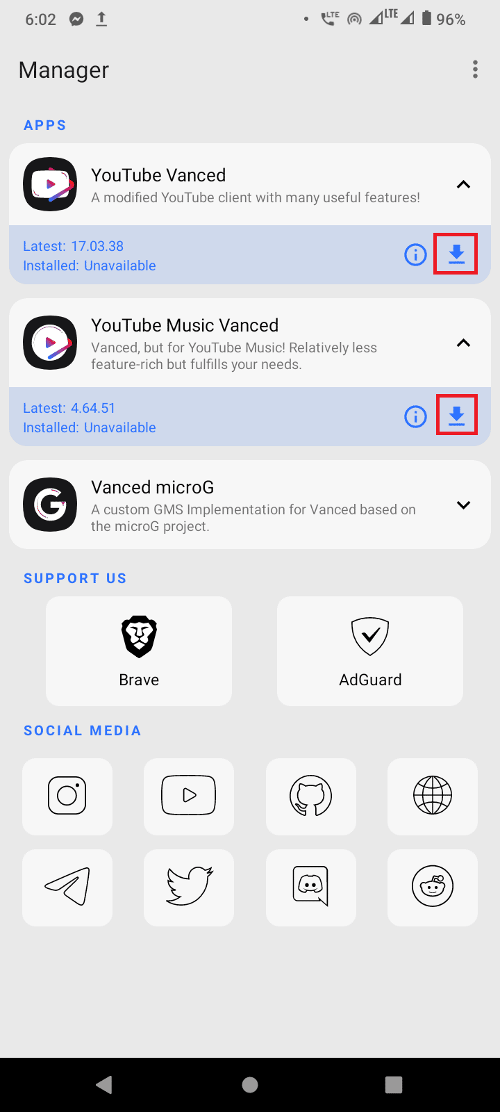 appuyez sur l'icône de téléchargement pour télécharger le youtube vanced