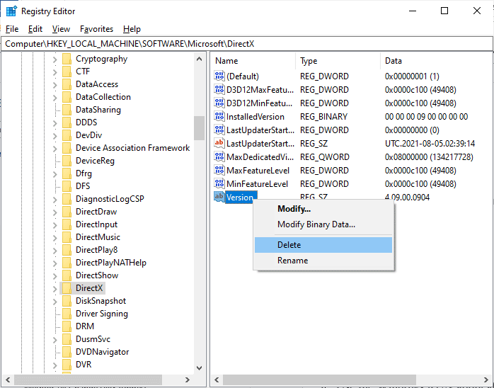 คลิกขวาที่ไฟล์ Version จากนั้นเลือกตัวเลือก Delete