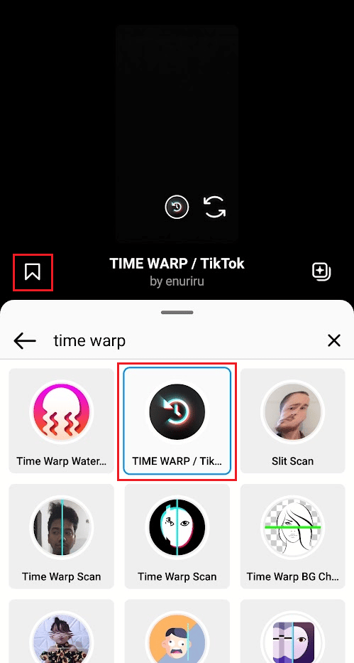 Selectați orice filtru Time Warp dorit din colecție și atingeți pictograma marcaj pentru a-l salva