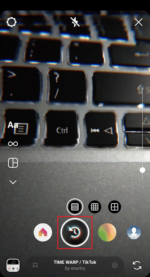 toque no filtro Time Warp salvo e toque e segure o ícone de gravação para gravar um vídeo