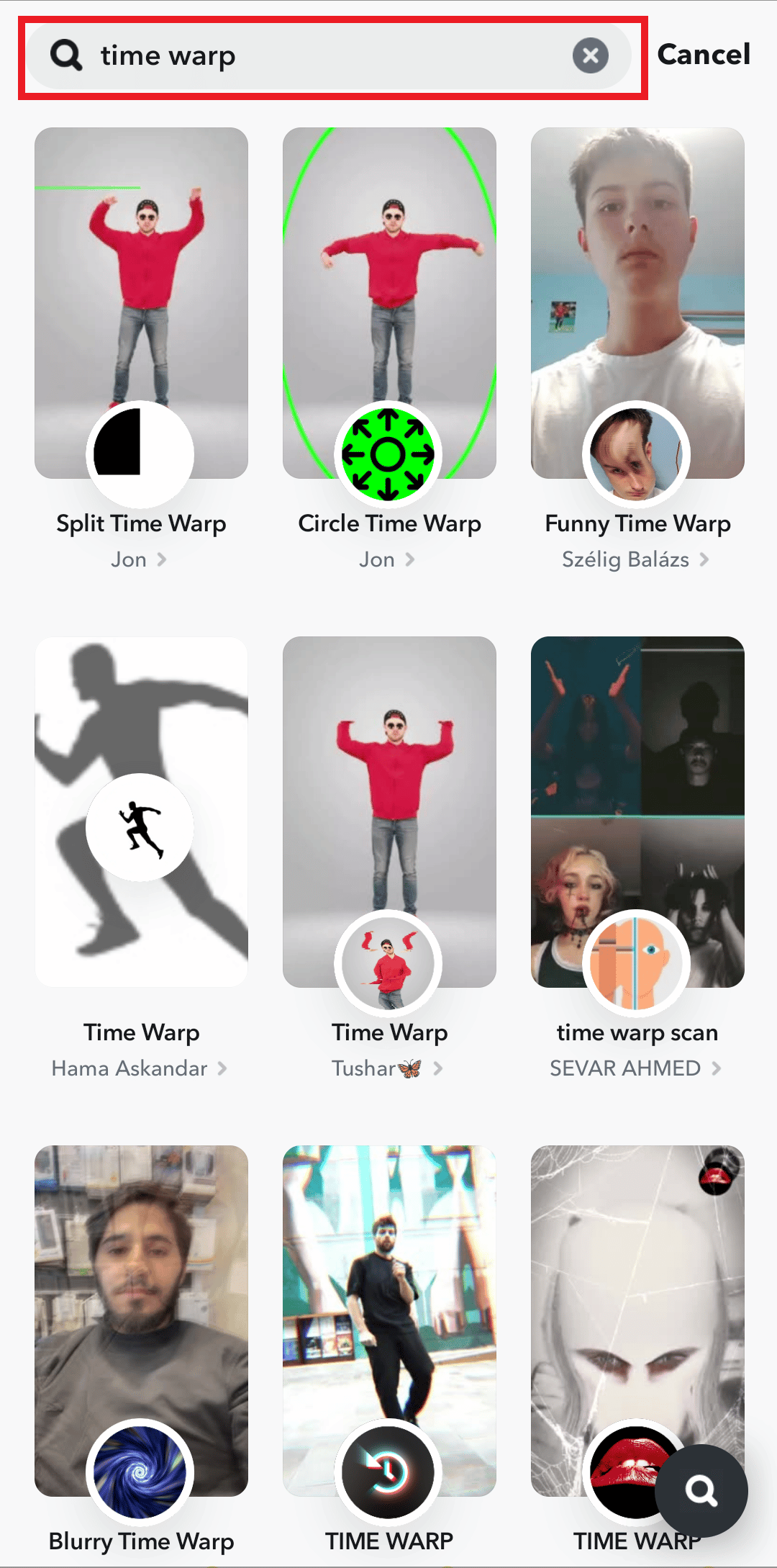 căutare time warp pe Snapchat