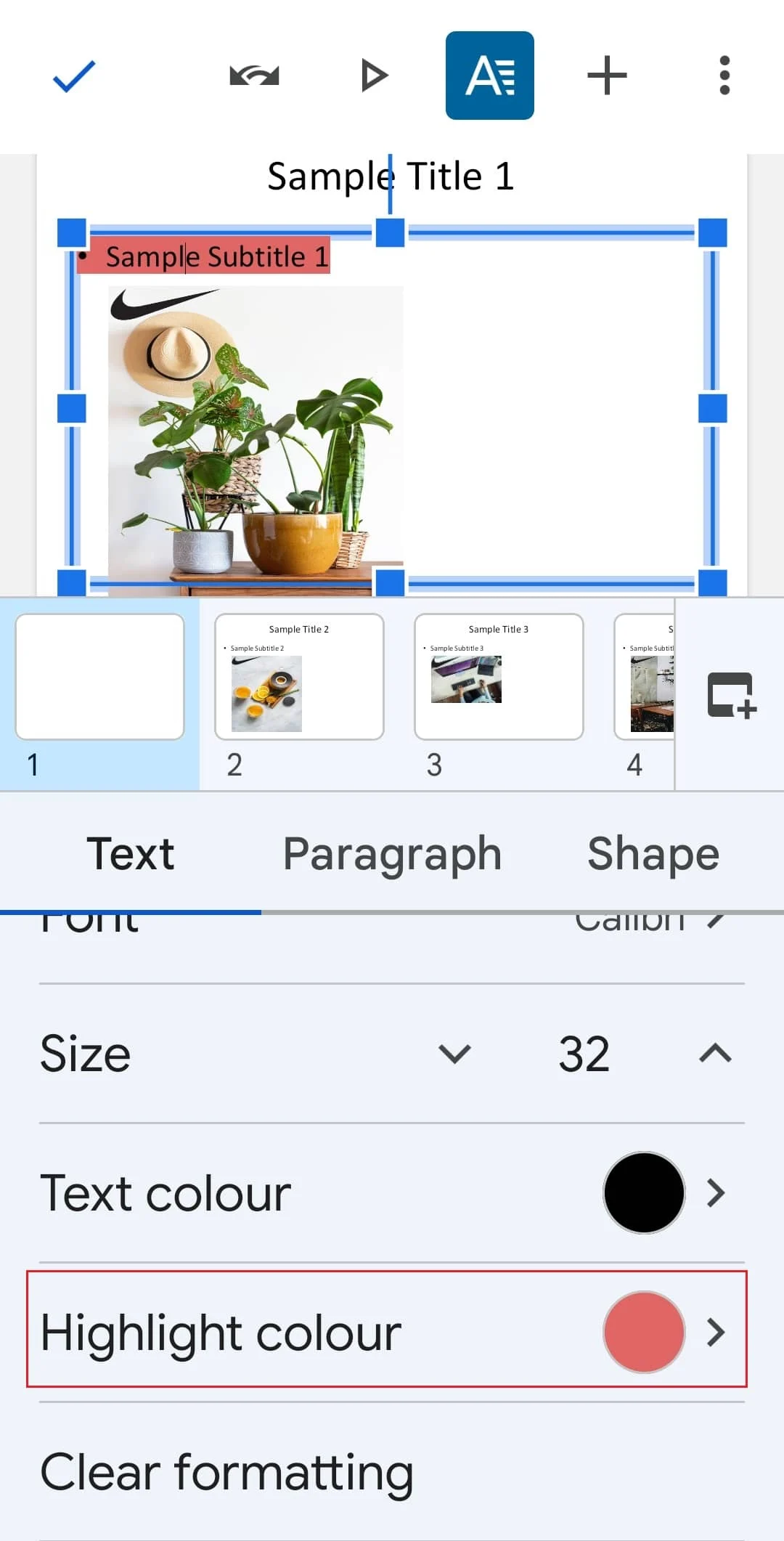 แตะที่ไฮไลท์สีในแอพ Android ของ Google Slides