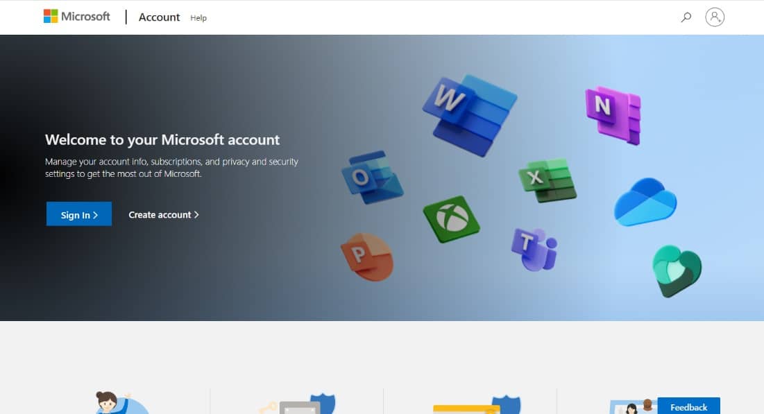 انتقل إلى لوحة معلومات حساب Microsoft