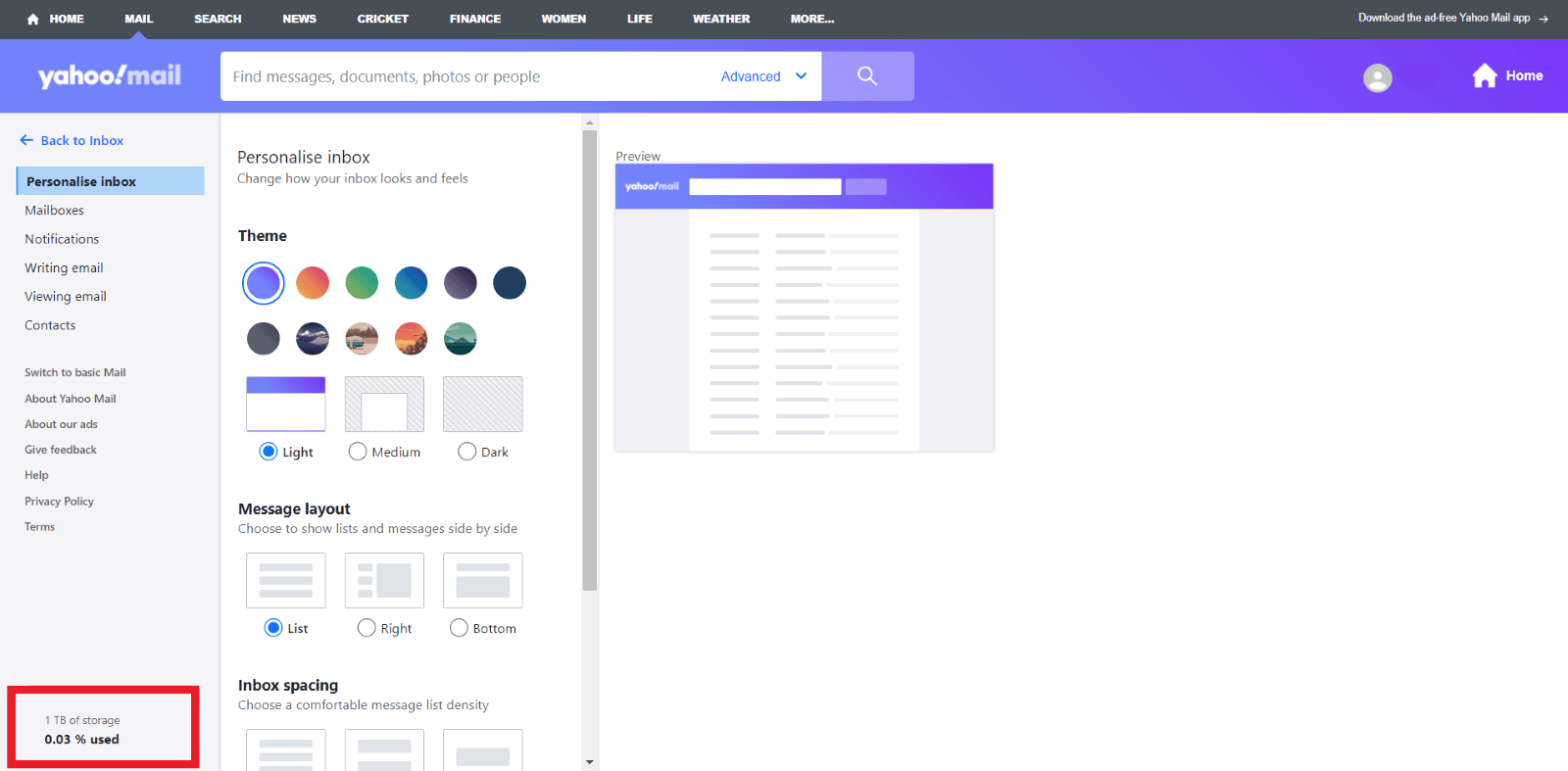 verifique seu espaço de armazenamento total e a porcentagem usada | Como abrir fotos do Yahoo Mail | recuperar fotos do Yahoo