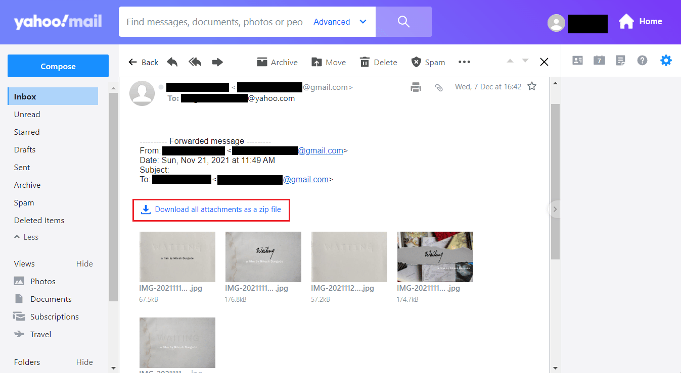 [すべての添付ファイルを zip ファイルとしてダウンロード] をクリックします | Yahooメールの写真を開く方法