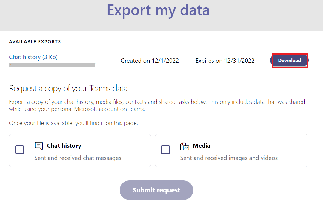 haga clic en Descargar para obtener su historial de chat. Cómo exportar conversaciones de MS Teams