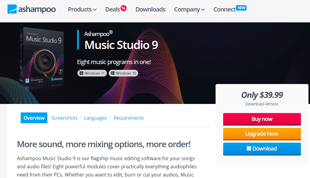 Studio musicale Ashampoo. 20 migliori software di editing audio gratuiti