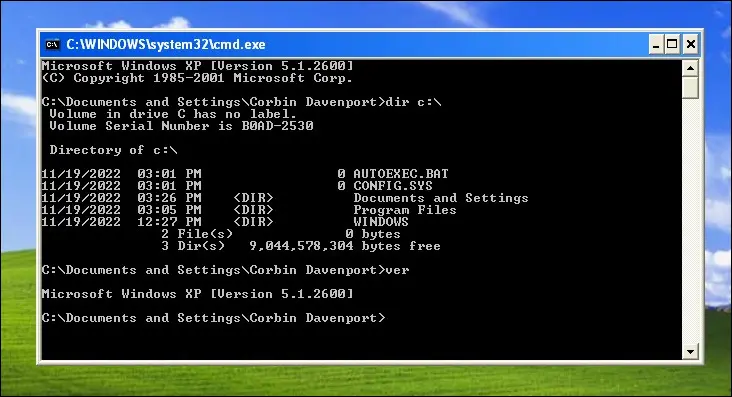 Símbolo del sistema en Windows XP